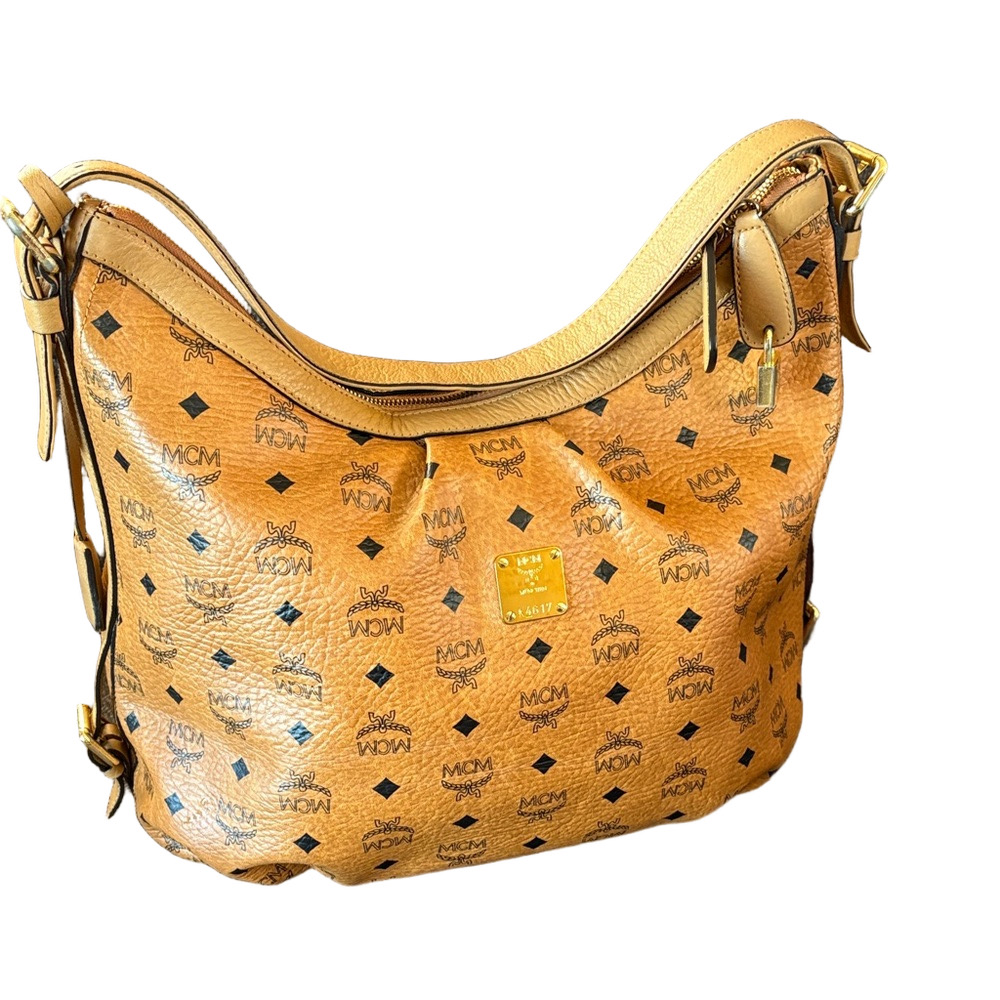 MCM Cognac Visetos Shoulder/ Hobo Bag with Lock and Key- Clean interior